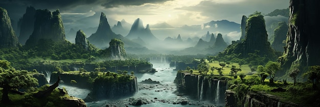 IA generativa Linda paisagem verde da floresta amazônica selva tropical com cachoeiras