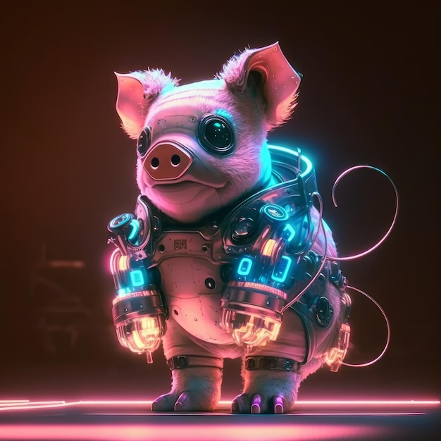 IA generativa de un lindo cerdito en un traje de robot