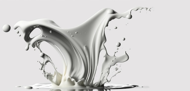 IA generativa Líquido que fluye con salpicaduras en color blanco Banner de líquido de leche crema brillante 3D