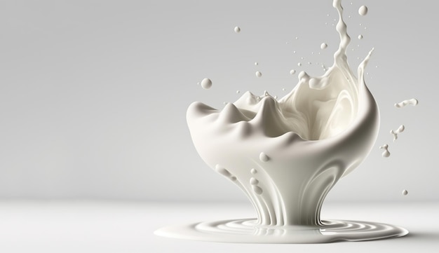 IA generativa Líquido que fluye con salpicaduras en color blanco Banner de líquido de leche crema brillante Efecto 3D