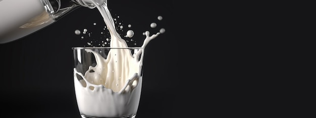 IA generativa Líquido que fluye con salpicaduras en color blanco Banner de líquido de leche cremosa brillante