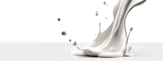 IA generativa Líquido que fluye con salpicaduras en color blanco Banner de líquido de leche cremosa brillante