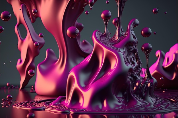 IA generativa Líquido que fluye con salpicaduras en color magenta Banner fluido rosa brillante 3D