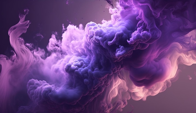 IA generativa Líquido violeta lavanda que fluye y humo con salpicaduras Banner fluido brillante