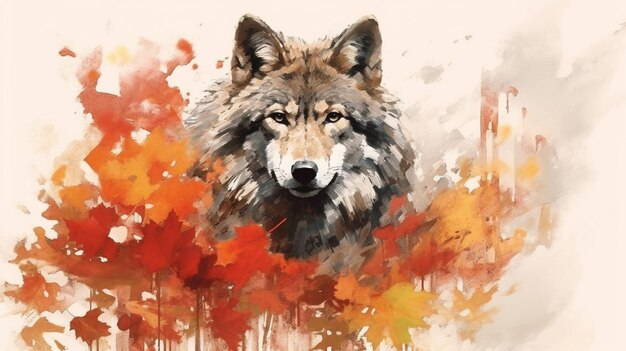 Foto ia generativa un lobo rodeado de hojas de otoño