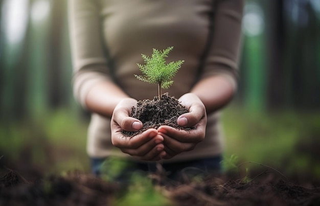 IA generativa Mano sosteniendo planta joven