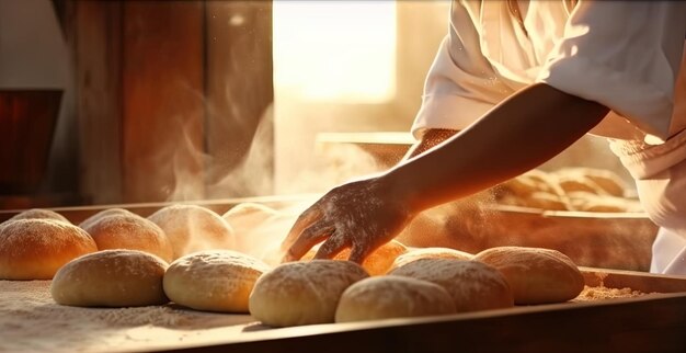 Foto la ia generativa las manos del panadero en el restaurante o en la cocina doméstica preparan pasteles ecológicamente naturalesx9