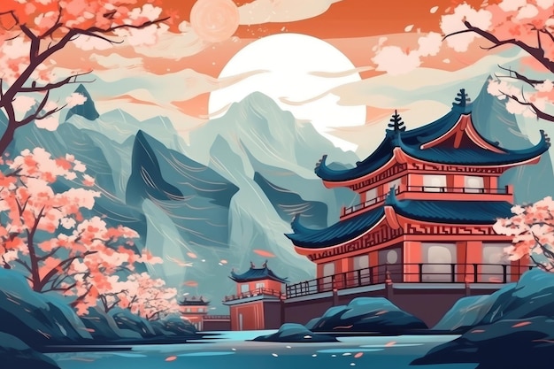 IA generativa de 'montañas pintadas al estilo chino'