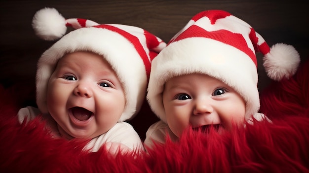 IA generativa mostra dois bebês felizes vestidos de Papai Noel