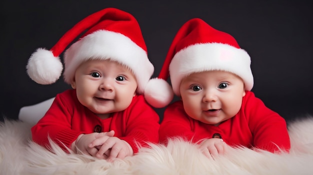 IA generativa mostra dois bebês felizes vestidos de Papai Noel