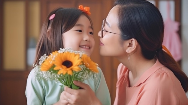 IA generativa mostra uma filha dando flores à mãe