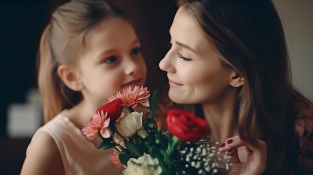 IA generativa mostra uma filha dando flores à mãe