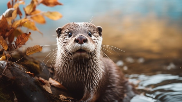 IA generativa Una de las muchas crías de nutria en el centro de vida silvestre de hábitat natural