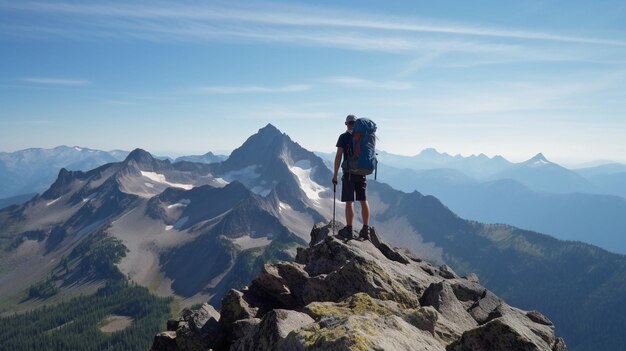 La IA generativa muestra a un excursionista en la cima de una montaña