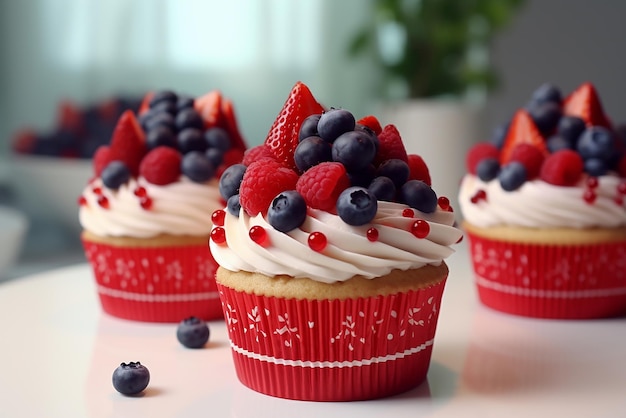 IA generativa un muffin de frutas recién horneado