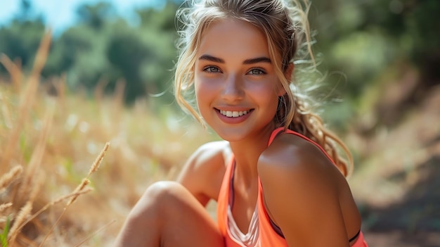 IA generativa Mujer en forma que hace ejercicio al aire libre Joven atleta sana que hace ejercicio