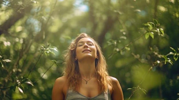 IA generativa una mujer respirando al aire libre con los brazos abiertos