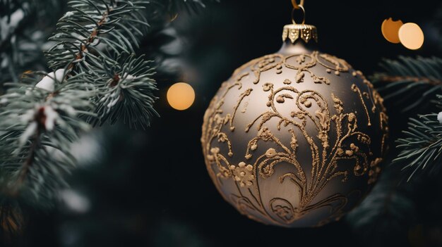 IA generativa Navidad y bolas de año nuevo en las ramas del abeto vacaciones concepto invierno festivo