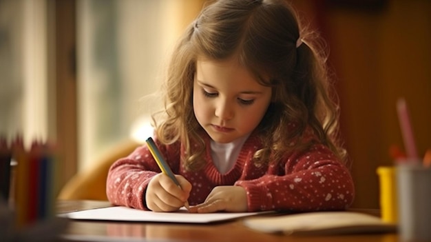 Foto ia generativa una niña aprendiendo a escribir