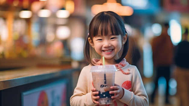 IA generativa: un niño satisfecho y un té de burbujas clásico