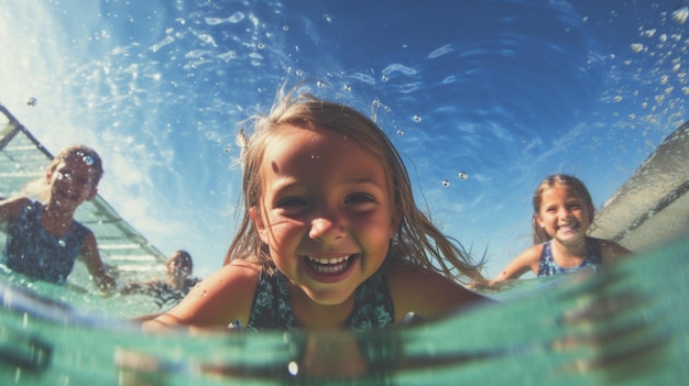 IA generativa niños felices nadando bajo el agua