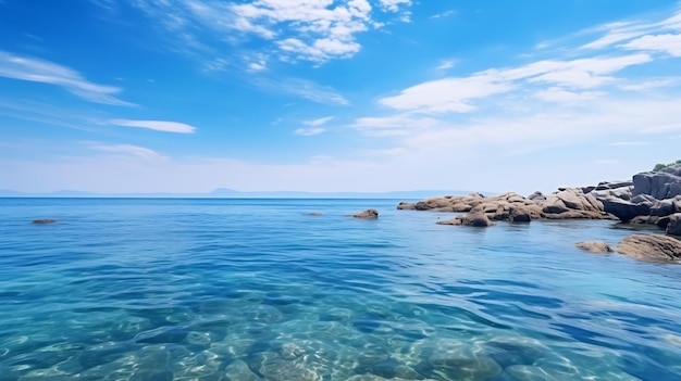 IA generativa Nube blanca sobre agua de mar Cielo azul y océano