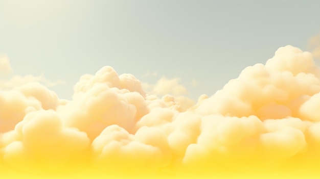 Foto ia generativa nubes 3d fantásticas de color amarillo claro en el suelo, cielo y paisaje colores suaves