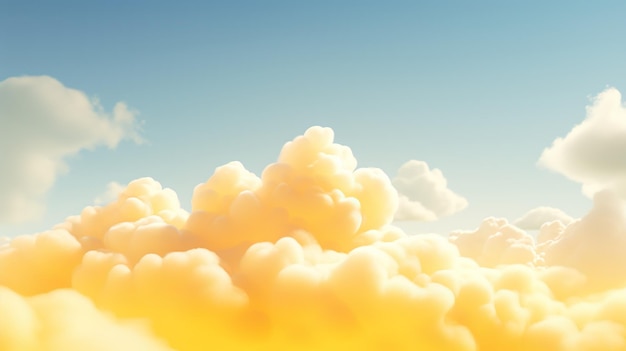 IA generativa Nubes 3d fantásticas de color amarillo claro en el suelo, cielo y paisaje Colores suaves