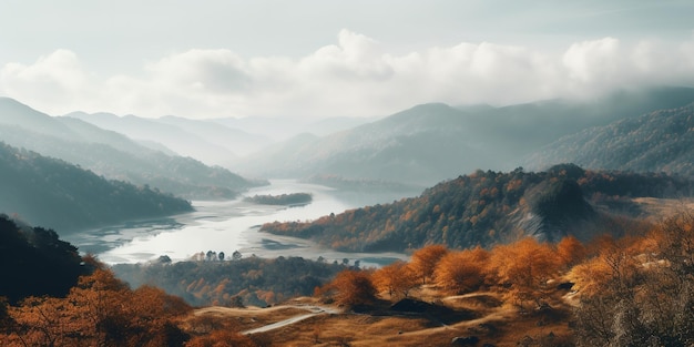 IA generativa Panorama de paisaje estético otoñal colores neutros apagados