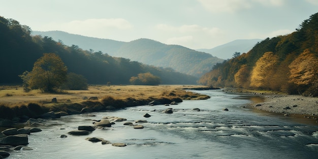 IA generativa Panorama de paisaje estético otoñal colores neutros apagados