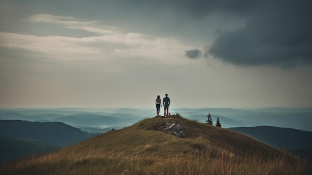 IA generativa con una pareja en la cima de una colina