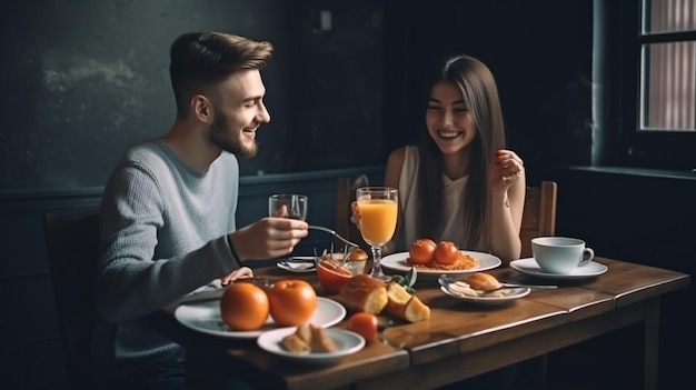 IA generativa una pareja feliz desayunando