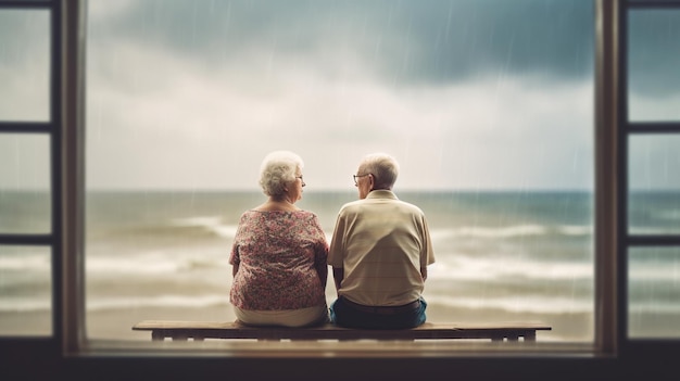 IA generativa Una pareja mayor mirando al océano o al mar divirtiéndose en la playa