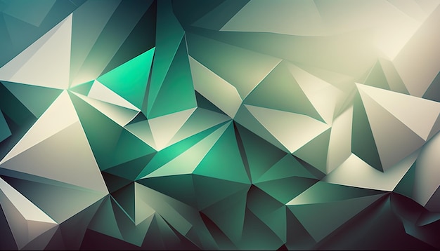 IA generativa Patrón poligonal de alta resolución para fondo blanco y verde azulado y bengalas verdes Resumen hexagonal poligonal bajo poli triangular alta resolución futurista verde energético fondo