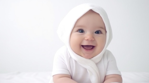 IA generativa un pequeño bebé sonriendo sobre un fondo blanco