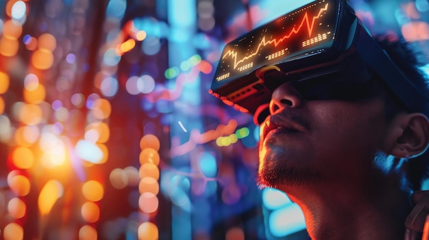 IA generativa Persona que lleva gafas de realidad aumentada o auriculares de realidad virtual