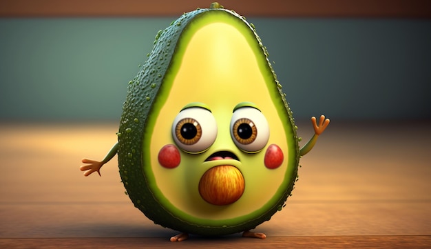 IA generativa de personaje de aguacate de dibujos animados lindo