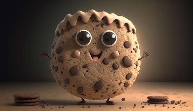 IA generativa de personaje de galleta con chispas de chocolate de dibujos animados lindo