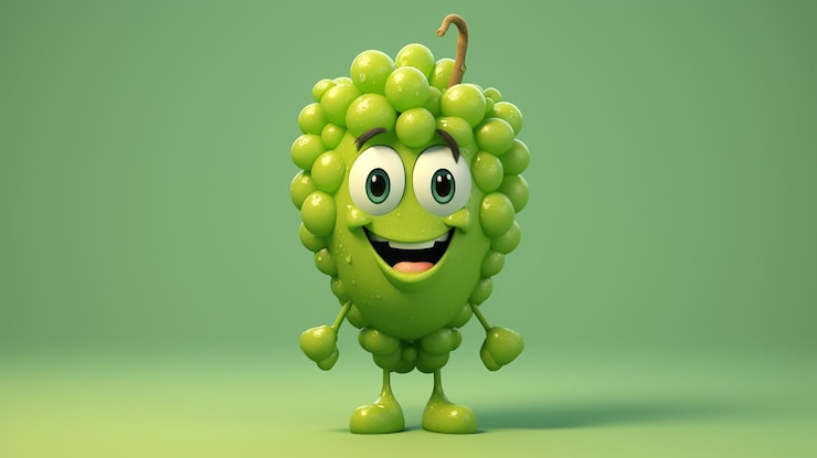 IA generativa de personajes de uvas verdes de dibujos animados lindo