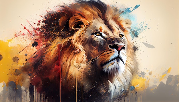 IA generativa pintada de leão majestoso e imponente