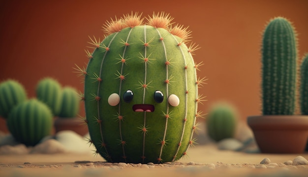 IA generativa de planta de cactus de dibujos animados lindo