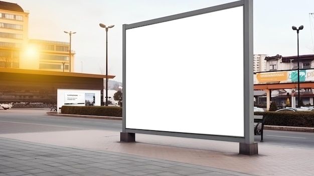 IA generativa Realista calle gran cartelera maqueta en blanco para publicidad de presentación al aire libre