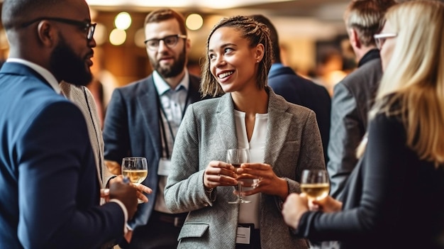 IA generativa y redes de delegados en la recepción de bebidas de la conferencia