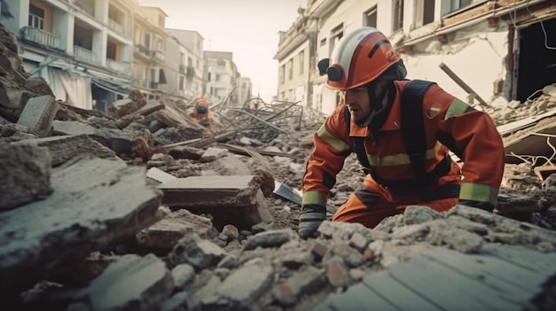 La IA generativa y un rescatista uniformado buscan sobrevivientes en los edificios de la ciudad dañados por el terremoto