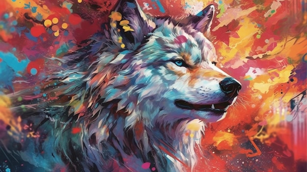 IA generativa Un retrato de lobo surrealista de ensueño con vibrantes