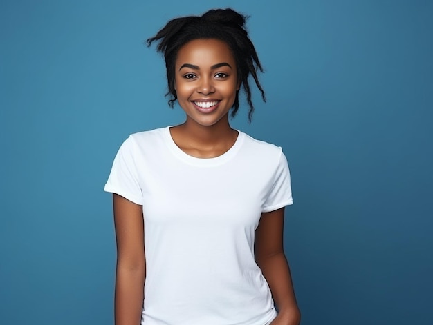 IA generativa Retrato de una mujer joven con camiseta blanca maqueta