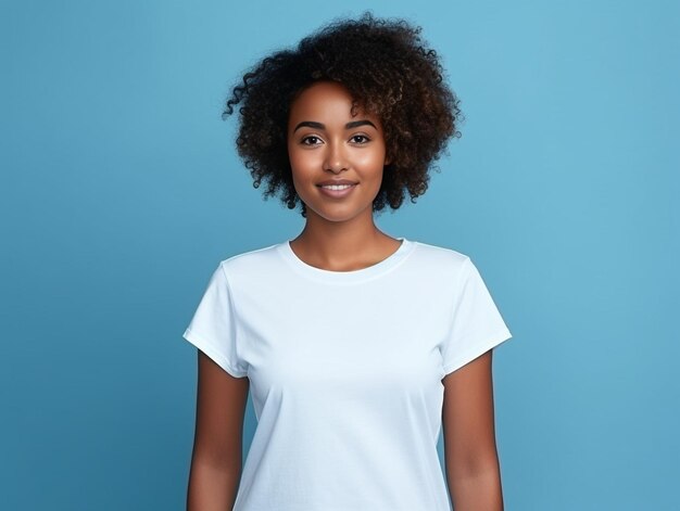 IA generativa Retrato de una mujer joven con camiseta blanca maqueta