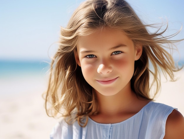 IA generativa Retrato de una niña con luz solar natural brillante y rasgos faciales claros