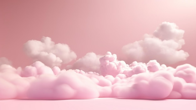 IA generativa Rosa magenta fantásticas nubes 3d en el suelo cielo y paisaje Colores suaves