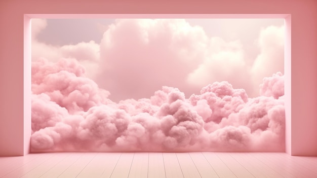 IA generativa Rosa magenta fantásticas nubes 3d en el suelo cielo y paisaje